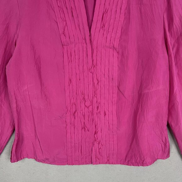 J Jill Blouse Womens Medium Fuchsia Pink Pleated Dressy Feminine Top 100% Silk - Picture 3 of 16